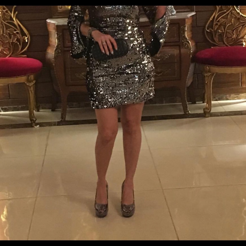 Silver peep toe shoes super cute